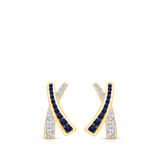 Kallati Sapphire & 3/8 ct. tw. Diamond X Earrings in 14K Yellow Gold