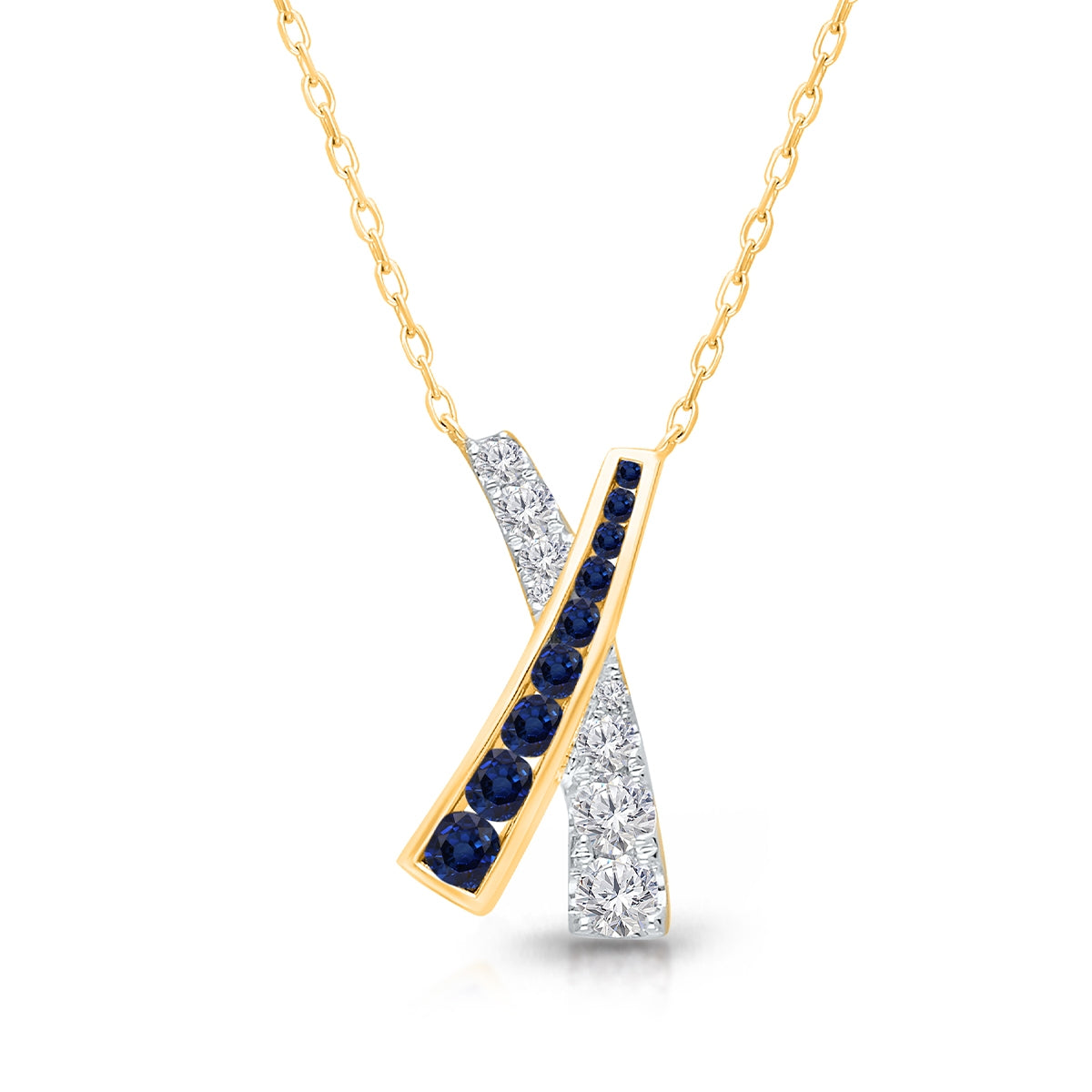 Kallati Sapphire & 1/3 ct. tw. Diamond Criss Cross Pedant in 14K Yellow Gold