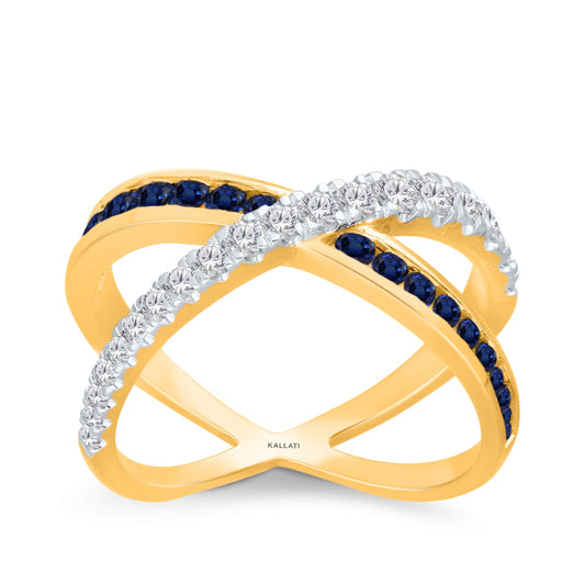 Kallati Sapphire & 3/8 ct. tw. Diamond Criss Cross Ring in 14K Yellow Gold