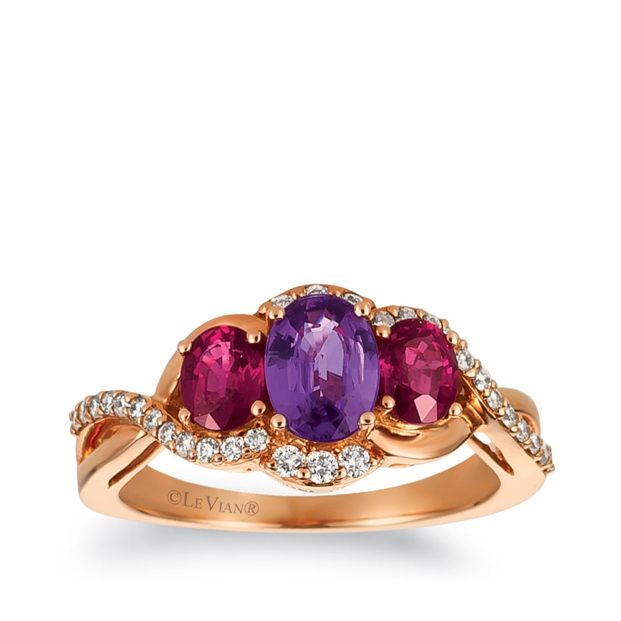 Le Vian Oval Purple Sapphire & Ruby & 1/5 ct. tw. Chocolate Diamond Ring in 14K Strawberry Gold