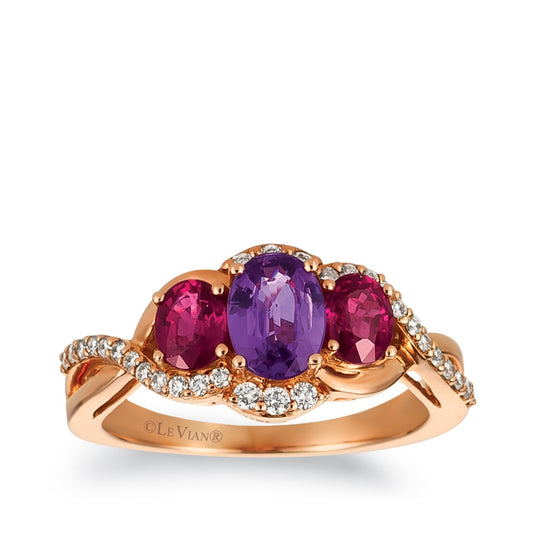Le Vian Oval Purple Sapphire & Ruby & 1/5 ct. tw. Chocolate Diamond Ring in 14K Strawberry Gold