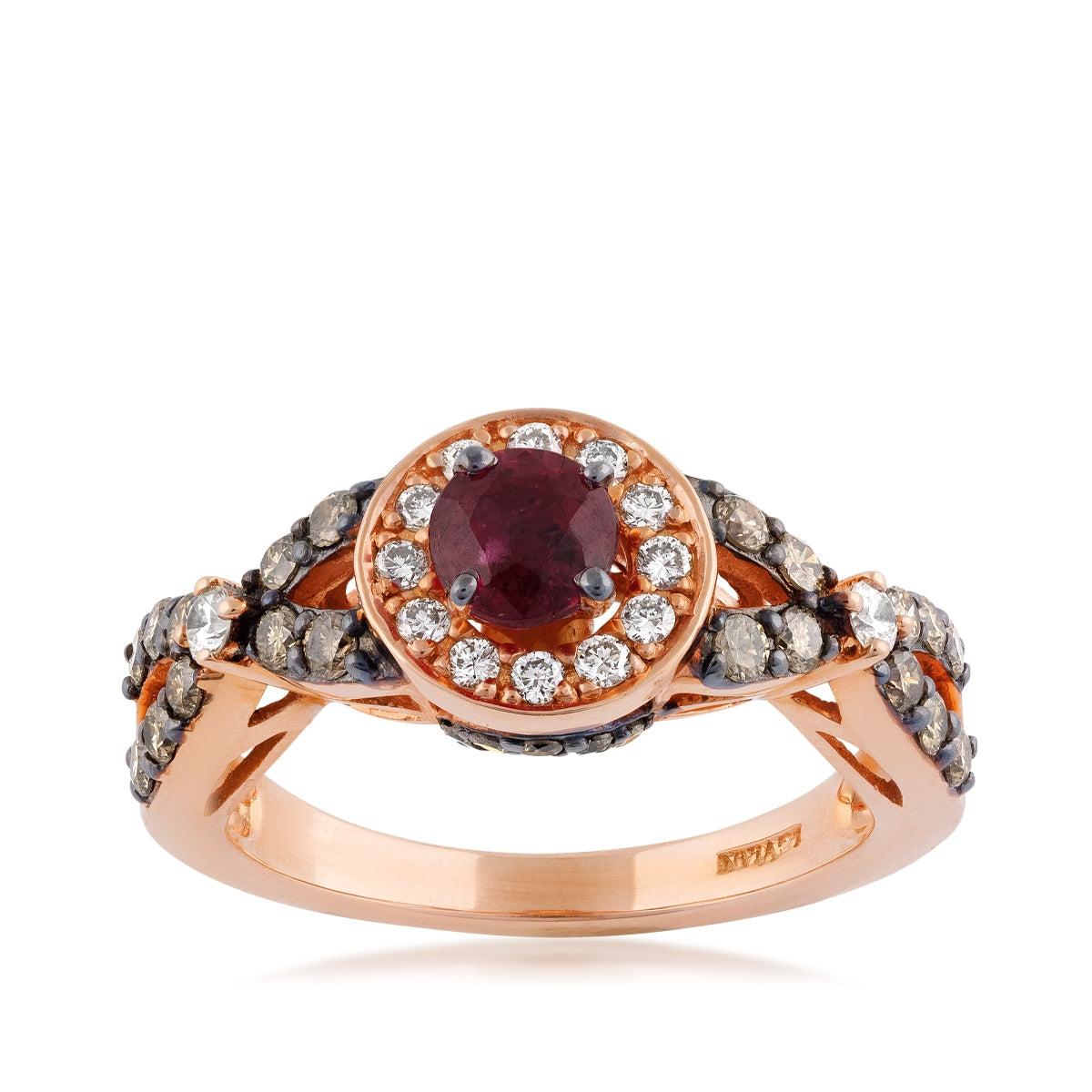 Le Vian Round Ruby & 3/4 ct. tw. Nude & Chocolate Diamond Halo Ring in 14K Strawberry Gold