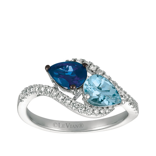Le Vian Pear Sapphire & Aquamarine & 1/4 ct. tw. Vanilla Diamond Ring in 14K Vanilla Gold