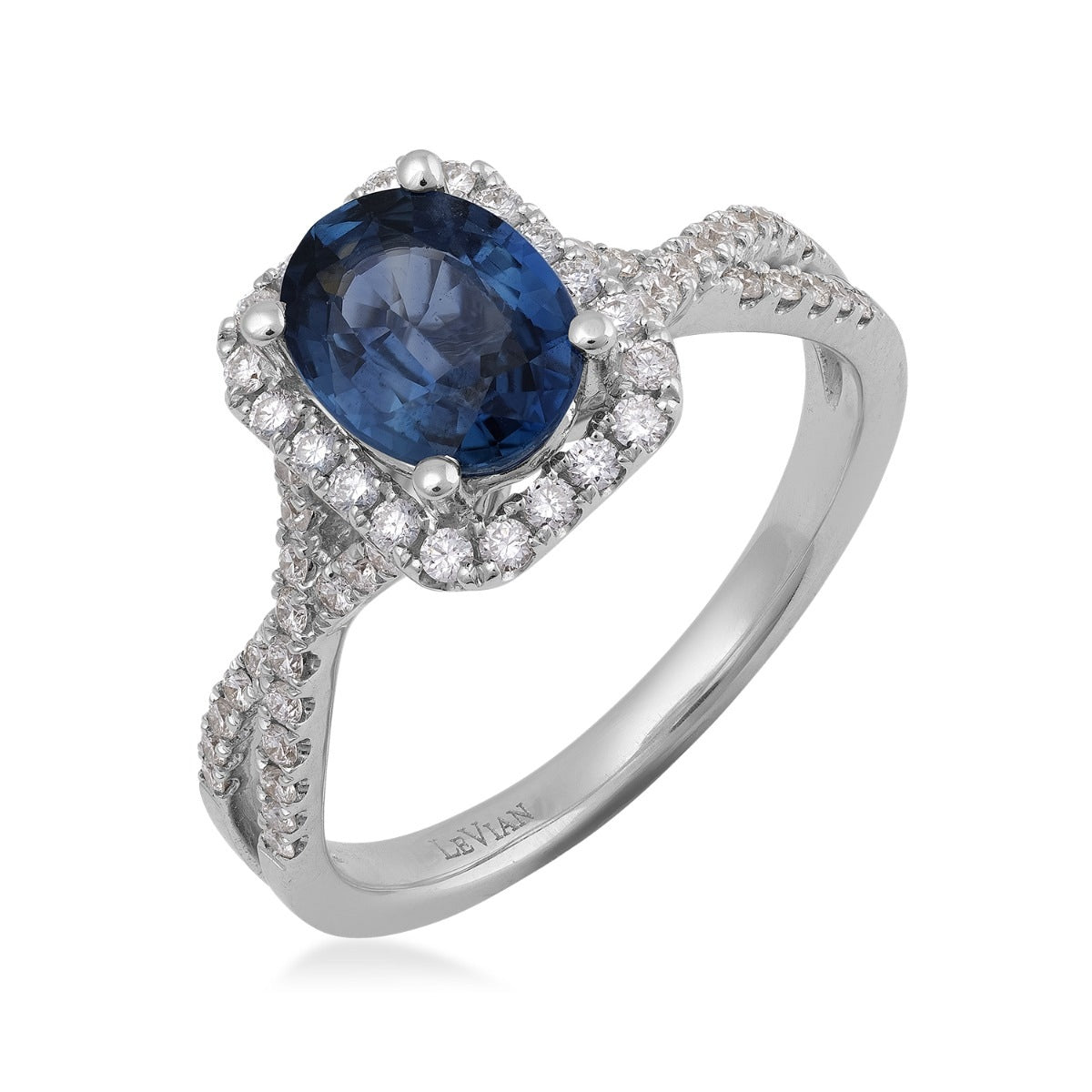 Le Vian Oval Sapphire & 3/8 ct. tw. Diamond Halo Twist Ring in 18K Vanilla Gold front view
