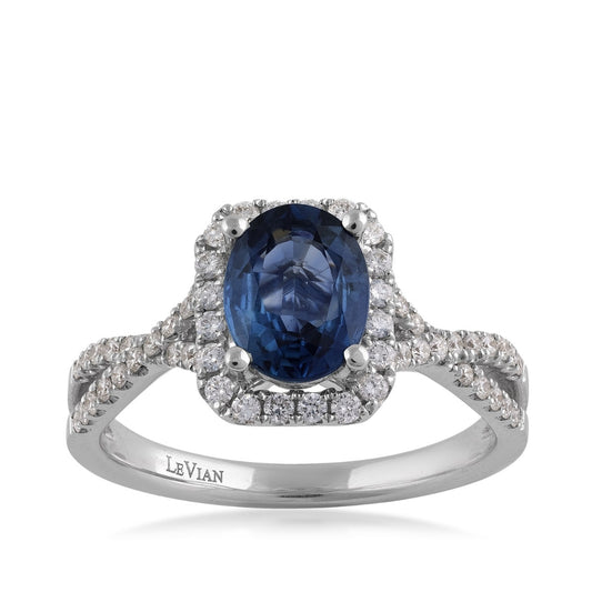 Le Vian Oval Sapphire & 3/8 ct. tw. Diamond Halo Twist Ring in 18K Vanilla Gold