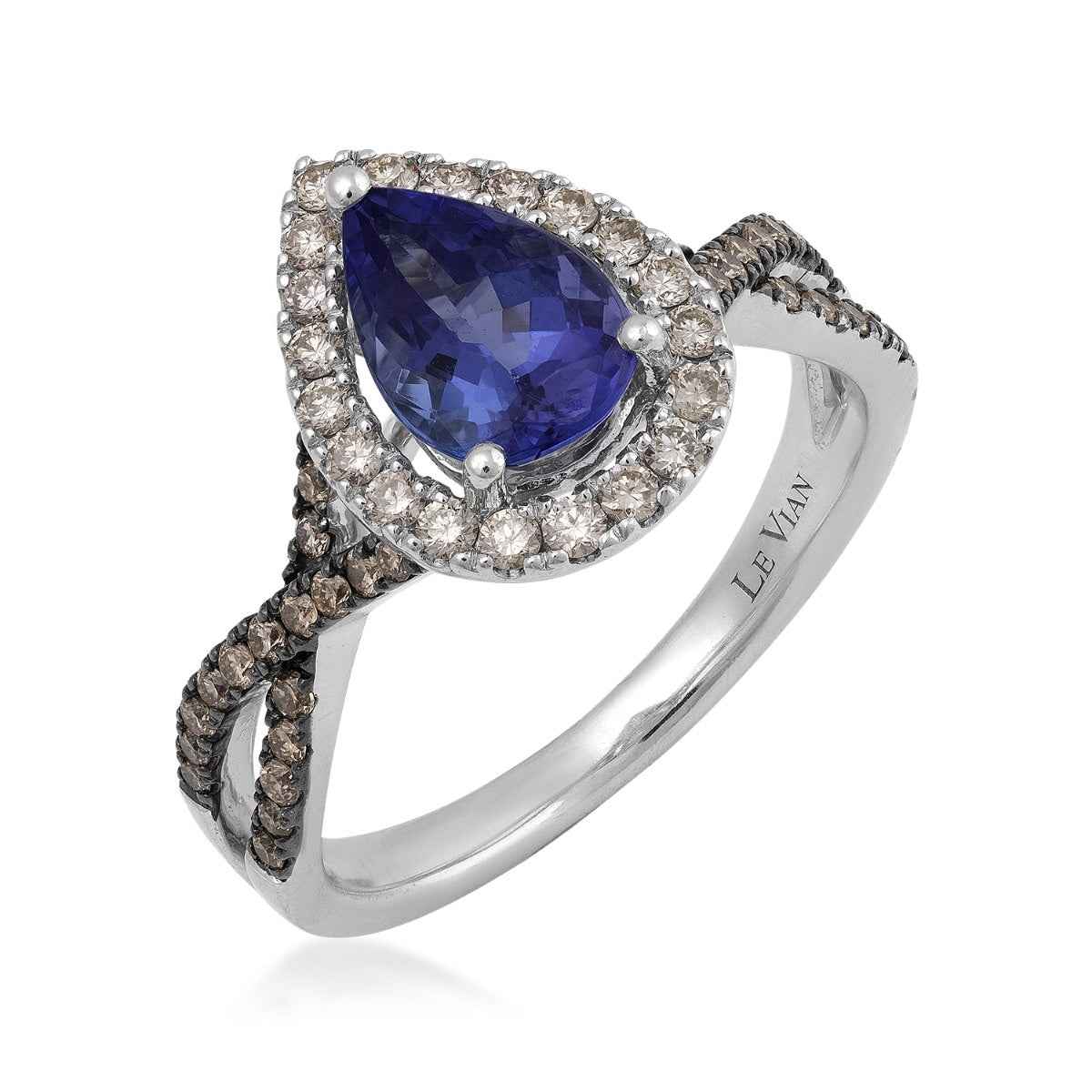 Le Vian Pear Tanzanite & 1/2 ct. tw. Chocolate & Nude Diamond Halo Ring in 14K Vanilla Gold front view