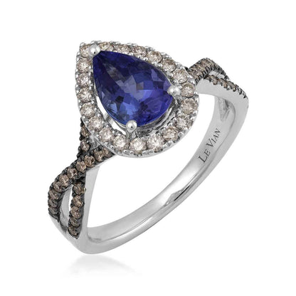 Le Vian Pear Tanzanite & 1/2 ct. tw. Chocolate & Nude Diamond Halo Ring in 14K Vanilla Gold front view