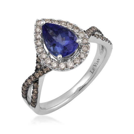 Le Vian Pear Tanzanite & 1/2 ct. tw. Chocolate & Nude Diamond Halo Ring in 14K Vanilla Gold front view