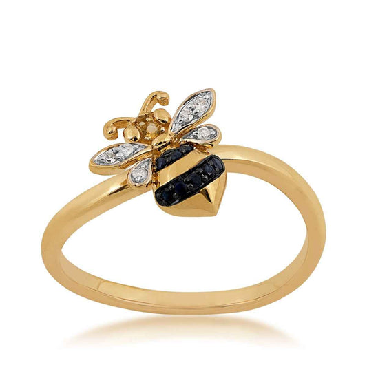 Diamond Accent & Citrine & Black Sapphire Bee Ring in 10K Yellow Gold