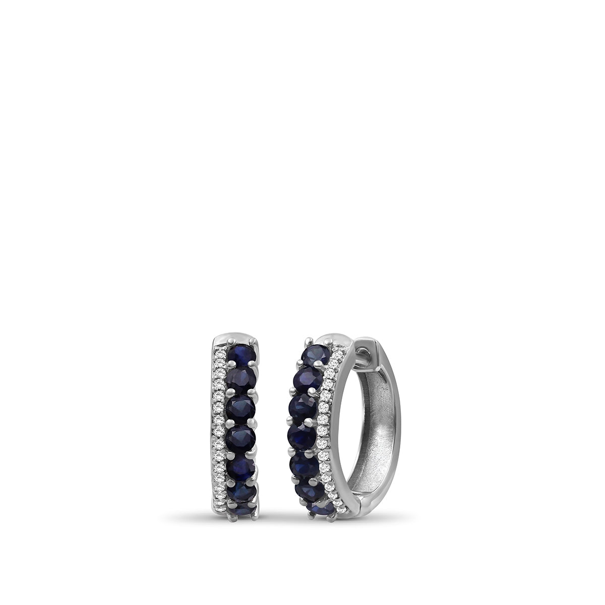 Sapphire & Diamond Accent Hoop Earrings in 10K White Gold