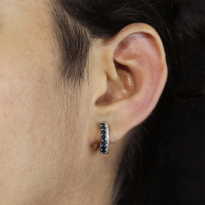 Sapphire & Diamond Accent Hoop Earrings in 10K White Gold front view