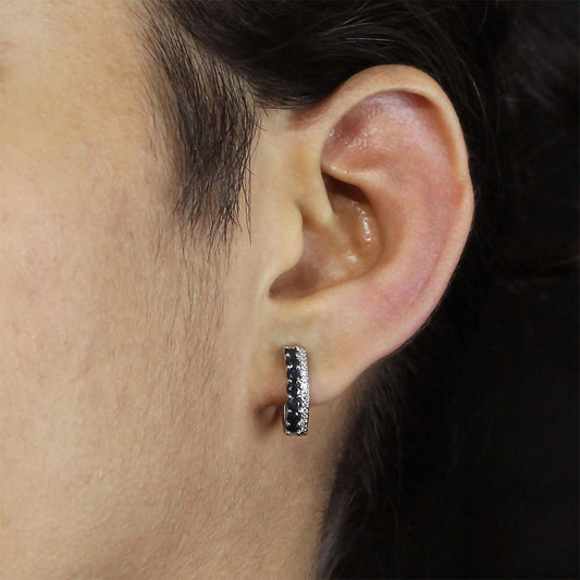 Sapphire & Diamond Accent Hoop Earrings in 10K White Gold front view