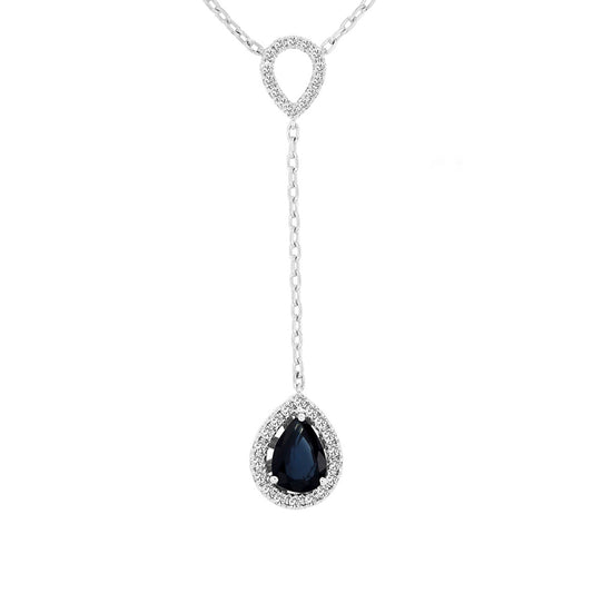 Pear Sapphire & 1/5 ct. tw. Diamond Halo Y Necklace in 14K White Gold
