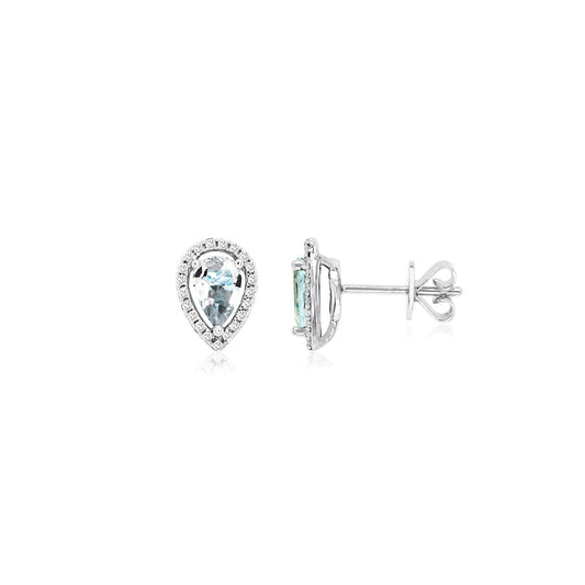Pear Aquamarine & 1/8 ct. tw. Diamond Halo Earrings in 14K White Gold