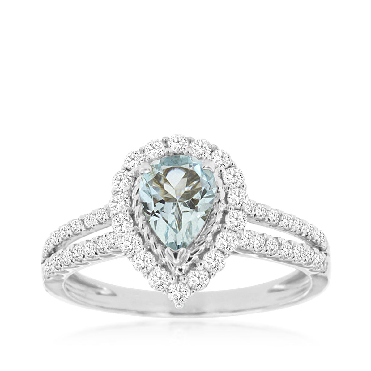 Pear Aquamarine & 1/2 ct. tw. Diamond Halo Split Shank Ring in 14K White Gold