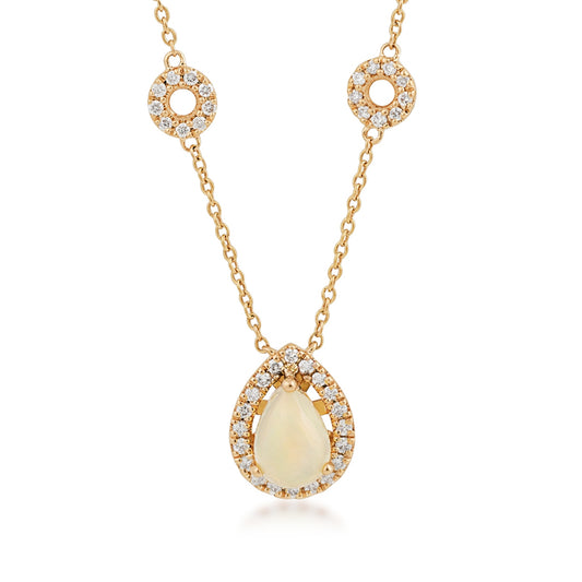 Pear Opal & 1/4 ct. tw. Diamond Halo & Chain Accent Pendant in 14K Yellow Gold