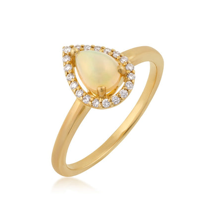 Pear Opal & 1/8 ct. tw. Diamond Halo Ring in 14K Yellow Gold front view