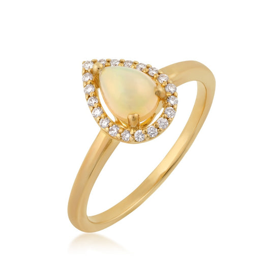 Pear Opal & 1/8 ct. tw. Diamond Halo Ring in 14K Yellow Gold front view