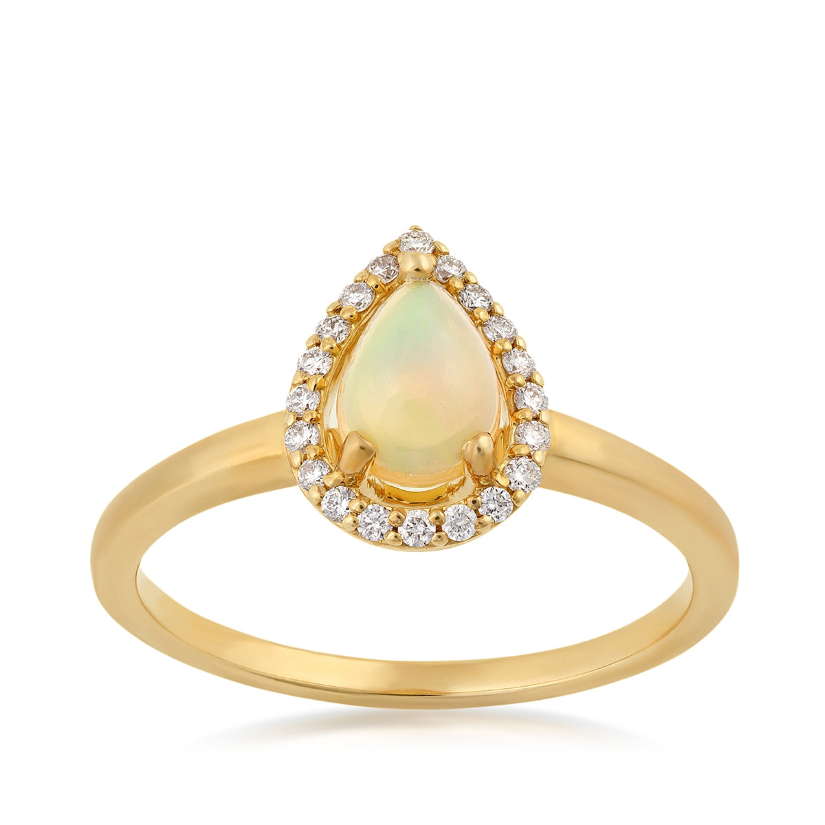 Pear Opal & 1/8 ct. tw. Diamond Halo Ring in 14K Yellow Gold