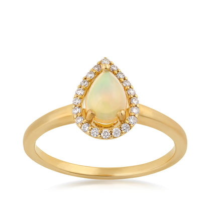 Pear Opal & 1/8 ct. tw. Diamond Halo Ring in 14K Yellow Gold