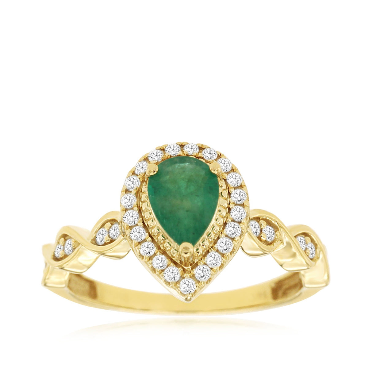 Pear Emerald & 1/4 ct. tw. Diamond Halo Scalloped Ring in 14K Yellow Gold