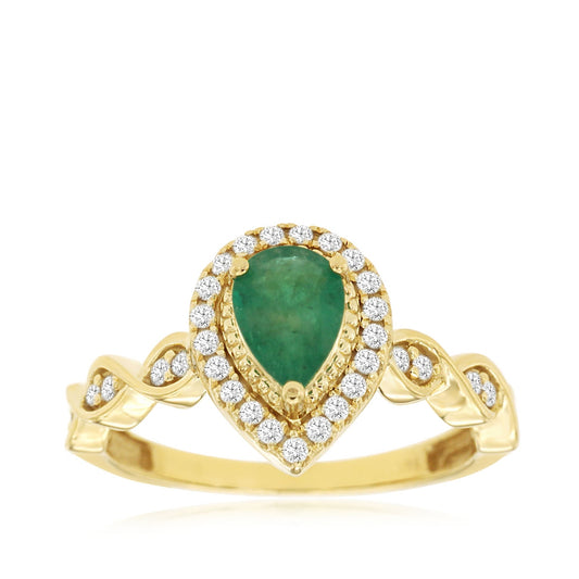 Pear Emerald & 1/4 ct. tw. Diamond Halo Scalloped Ring in 14K Yellow Gold