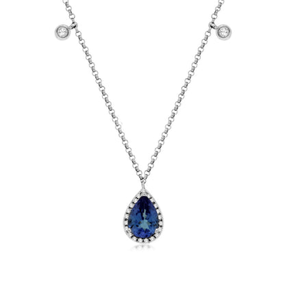 Pear Sapphire & 1/8 ct. tw. Diamond Halo & Chain Accent Necklace in 14K White Gold
