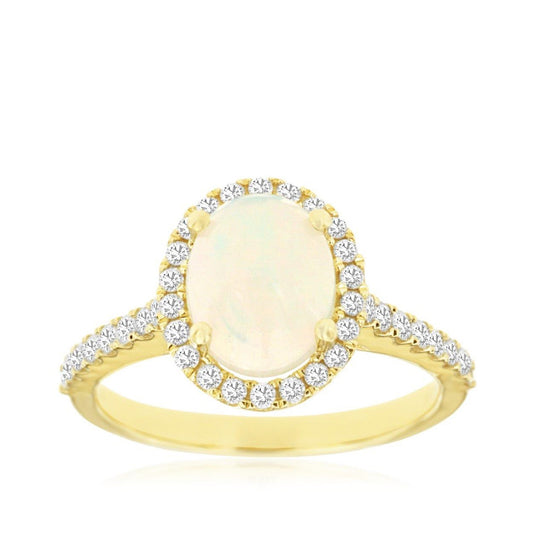Oval Opal & 3/8 ct. tw. Diamond Halo Ring in 14K Yellow Gold