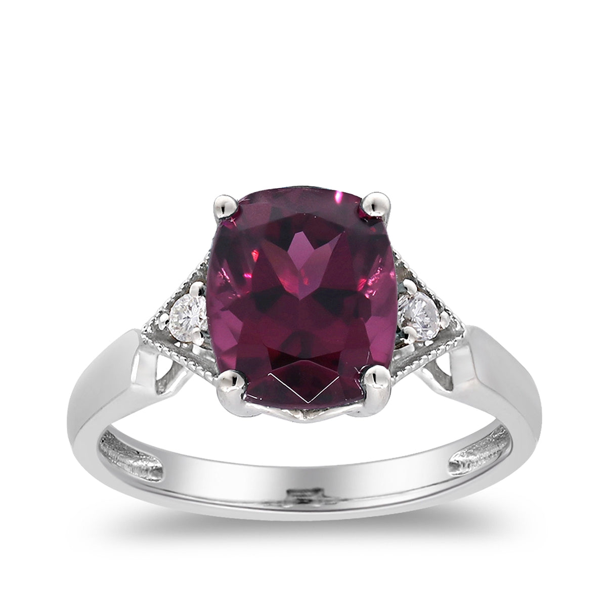 Cushion Rhodolite Garnet & Diamond Accent Ring in 14K White Gold