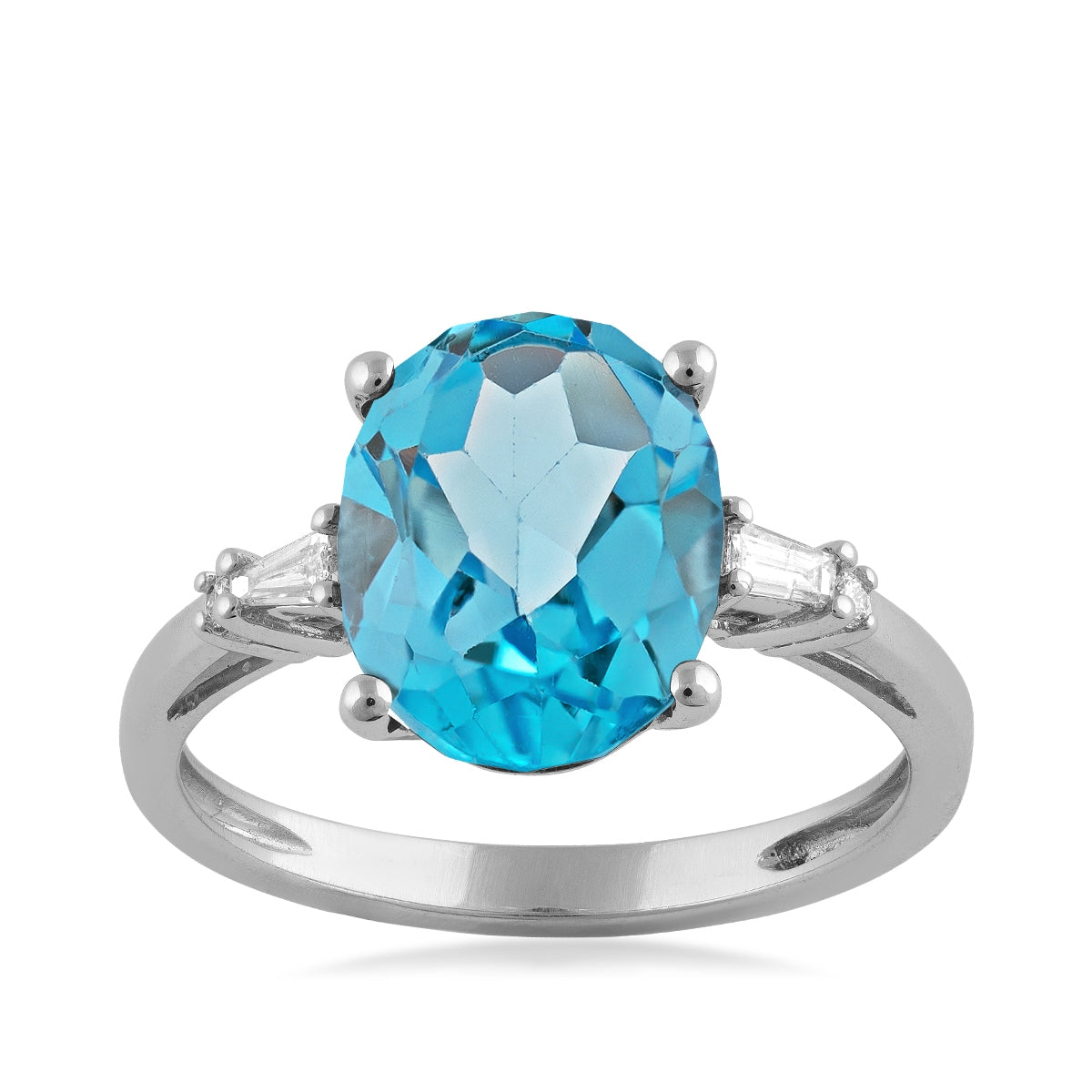 Oval Swiss Blue Topaz & 1/10 ct. tw. Diamond Ring in 14K White Gold