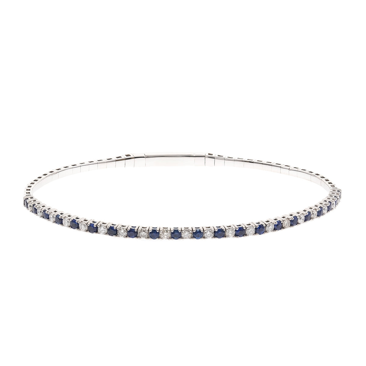 Round Sapphire & 1/2 ct. tw. Diamond 7.25-inch Bangle Bracelet in 14K White Gold