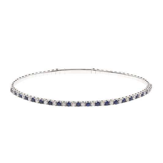 Round Sapphire & 1/2 ct. tw. Diamond 7.25-inch Bangle Bracelet in 14K White Gold