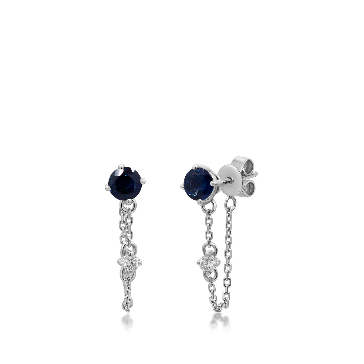 Round Sapphire & Diamond Accent Drop Chain Earrings in 10K White Gold