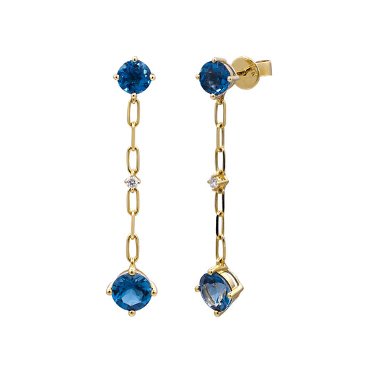 Round Blue Topaz & Diamond Accent Dangle Earrings in 10K Yellow Gold