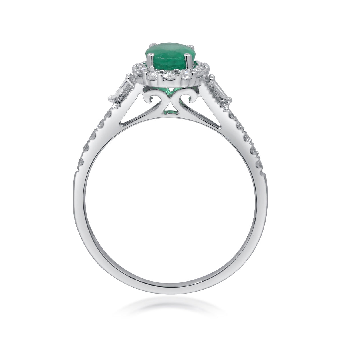 Oval Emerald & 1/3 ct. tw. Diamond Halo Ring in 10K White Gold front view