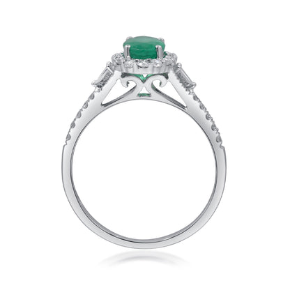 Oval Emerald & 1/3 ct. tw. Diamond Halo Ring in 10K White Gold front view