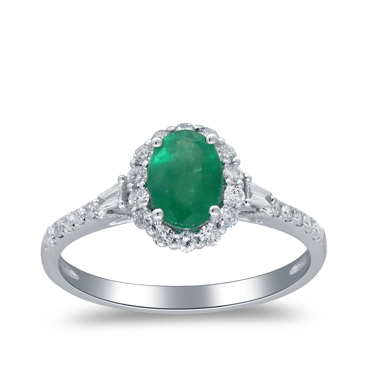 Oval Emerald & 1/3 ct. tw. Diamond Halo Ring in 10K White Gold