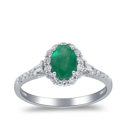 Oval Emerald & 1/3 ct. tw. Diamond Halo Ring in 10K White Gold