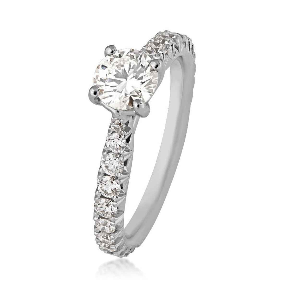 Brilliantly Yours 1-3/8 ct. tw. Round Brilliant Diamond Engagement Ring with Diamond Band in 14K White Gold front view