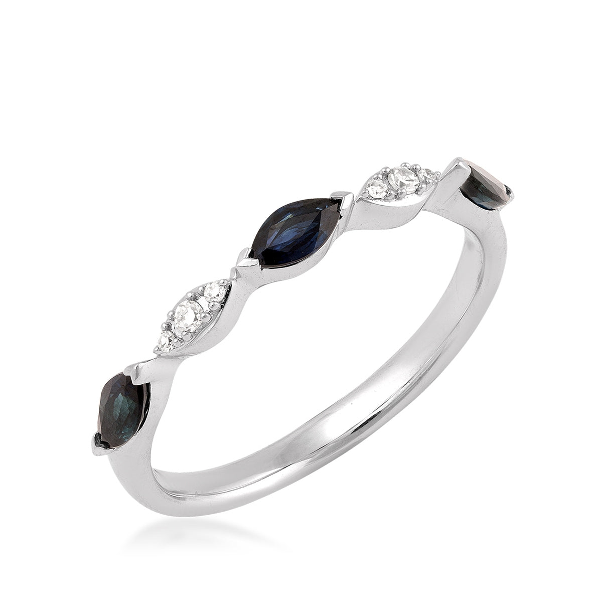 Marquise Sapphire & Diamond Accent Stackable Ring in 10K White Gold front view