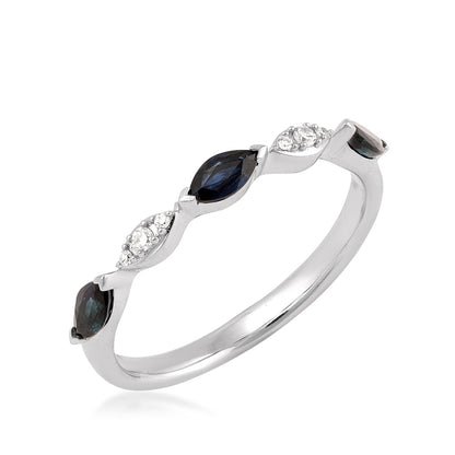 Marquise Sapphire & Diamond Accent Stackable Ring in 10K White Gold front view