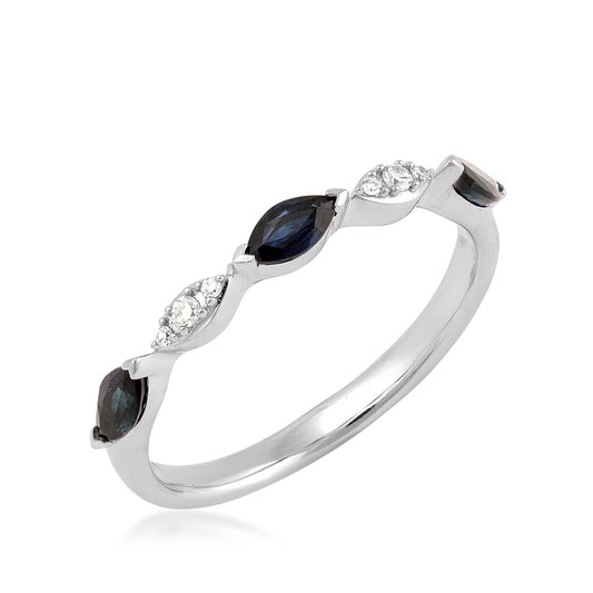 Marquise Sapphire & Diamond Accent Stackable Ring in 10K White Gold front view