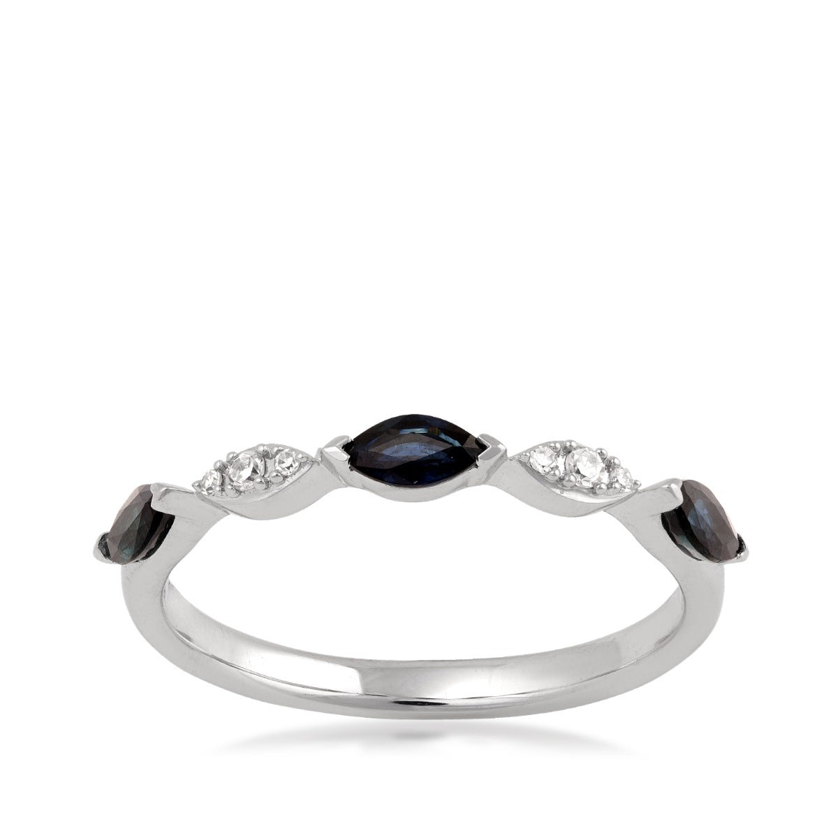 Marquise Sapphire & Diamond Accent Stackable Ring in 10K White Gold (2)