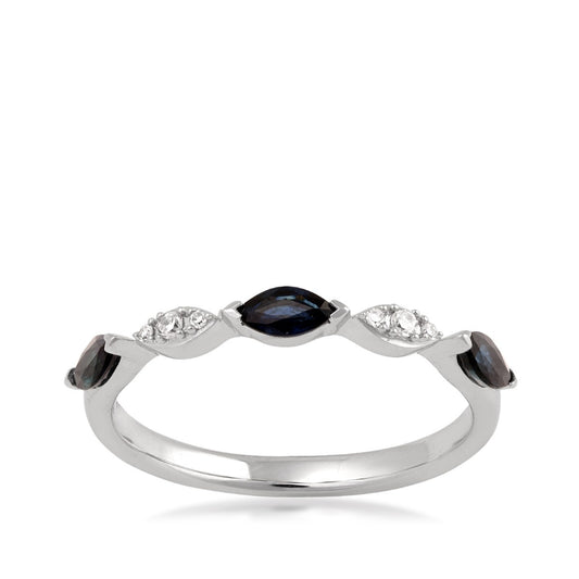 Marquise Sapphire & Diamond Accent Stackable Ring in 10K White Gold (2)
