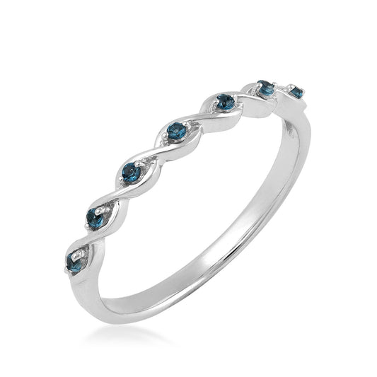 Round London Blue Topaz Stackable Ring in 10K White Gold front view