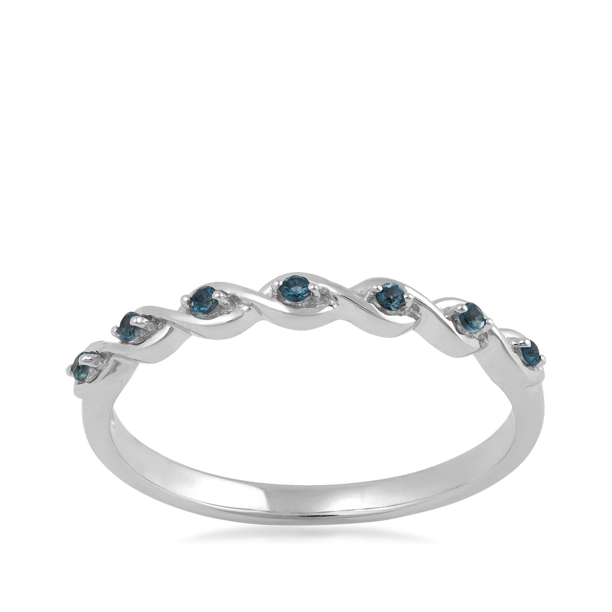 Round London Blue Topaz Stackable Ring in 10K White Gold