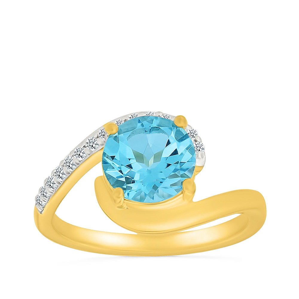 Round Swiss Blue Topaz & 1/10 ct. tw. Diamond Halo Bypass Ring in 10K Yellow Gold