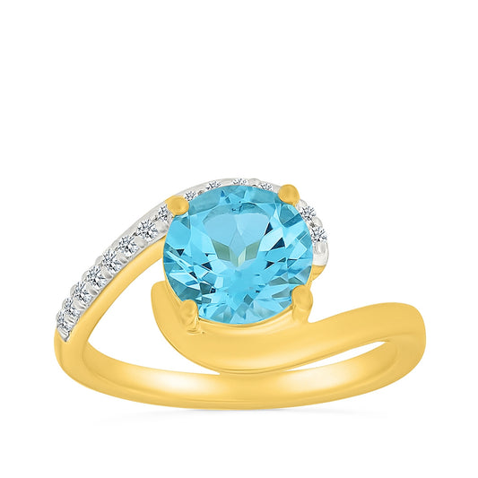 Round Swiss Blue Topaz & 1/10 ct. tw. Diamond Halo Bypass Ring in 10K Yellow Gold