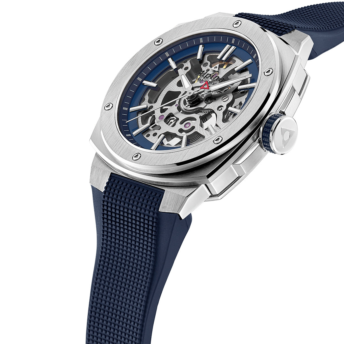 Alpina Men's Alpiner 4 Automatic Stainless Steel Watch with Blue Dial & Rubber Strap front view