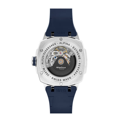 Alpina Men's Alpiner 4 Automatic Stainless Steel Watch with Blue Dial & Rubber Strap close-up detail